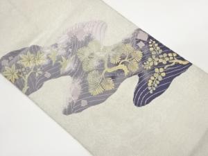 松に梅・紅葉・鳥模様織出し名古屋帯